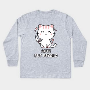 Kawaii Cute but Psycho Cat Kids Long Sleeve T-Shirt